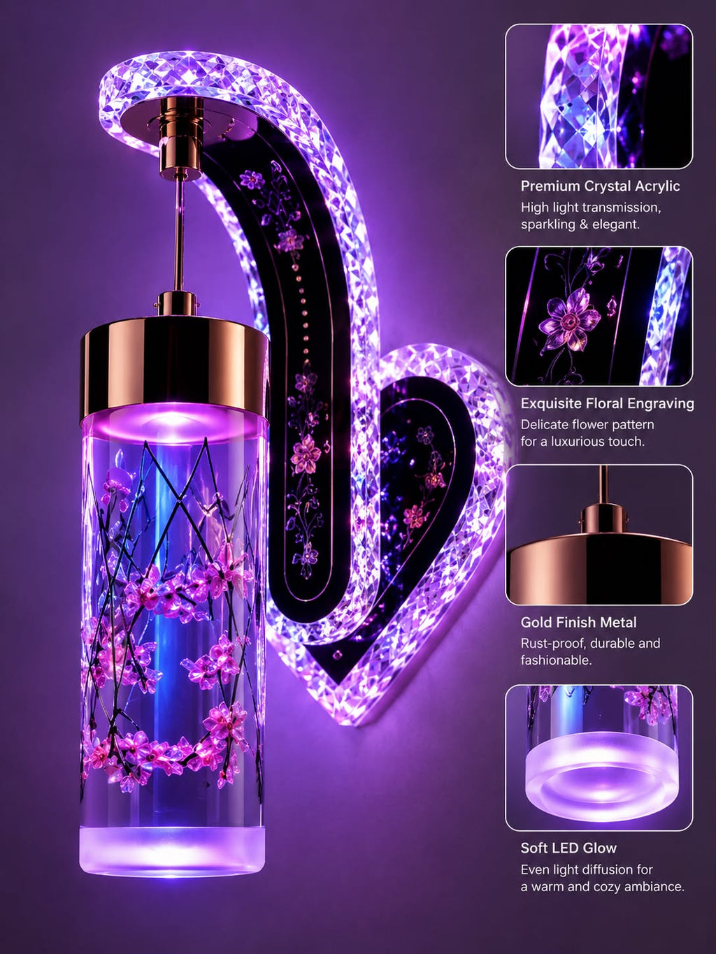 Luxury Crystal LED Wall Sconce – Elegant Ambient Bedroom Light