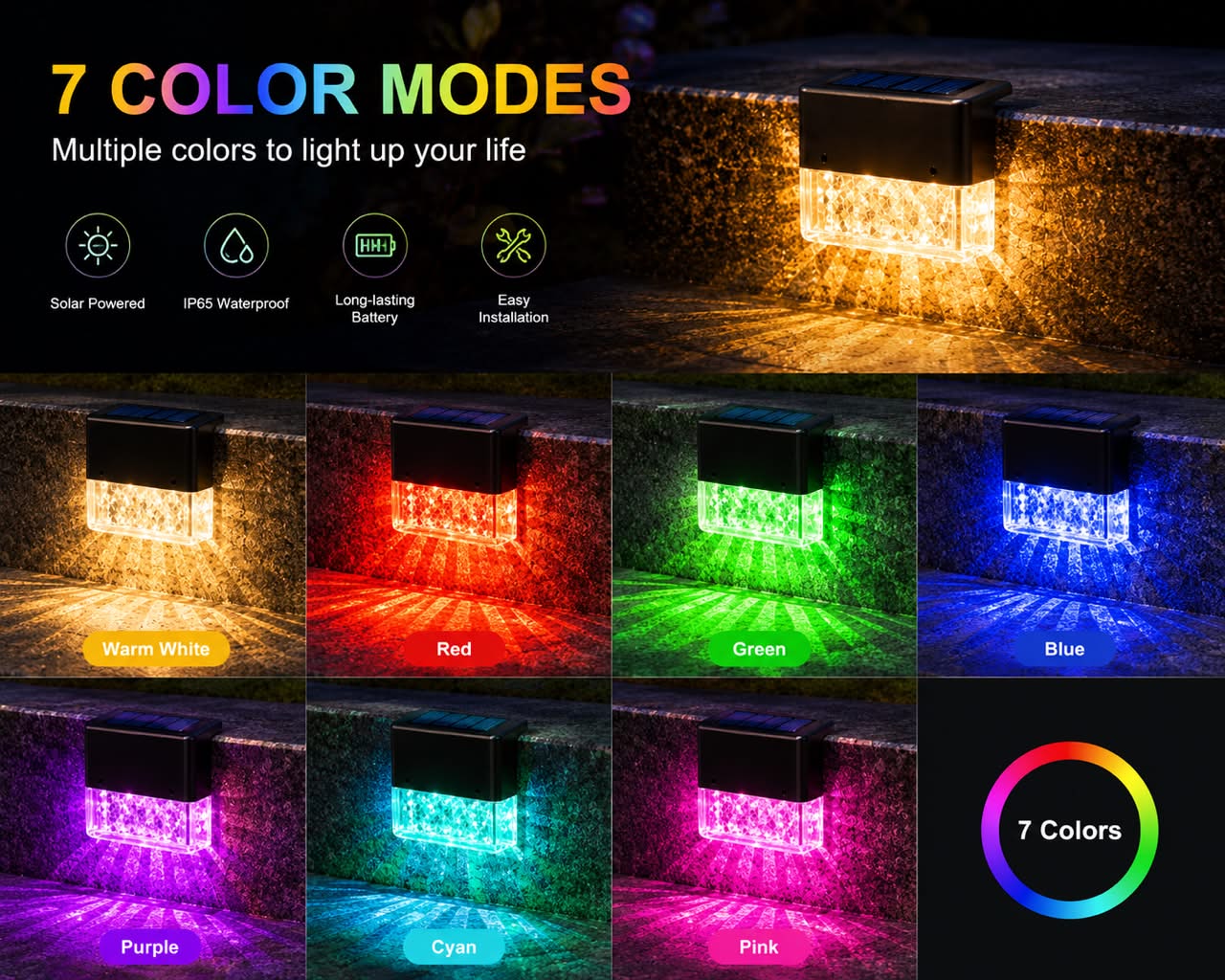 Solar RGB Fence & Step Light – Waterproof Outdoor LED